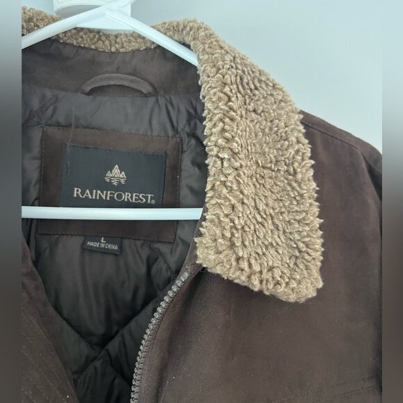 Rainforest Brown Hooded Coat Mens Size L Faux Suede Winter Jacket - Picture 9 of 10